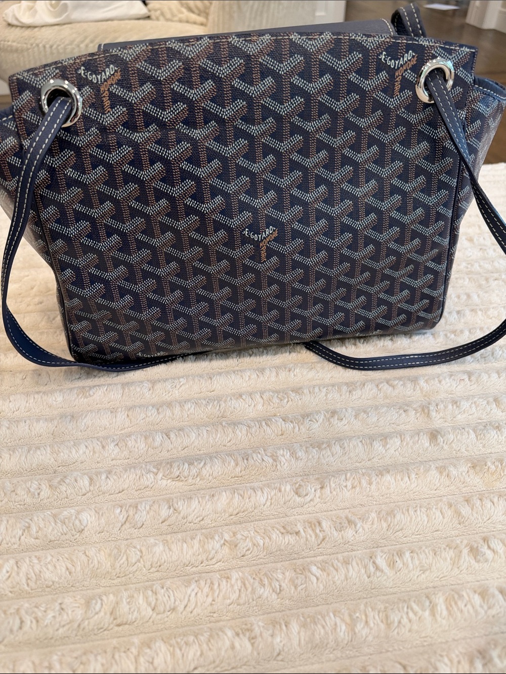 Goyard Navy Blue Coated Canvas Shoulder Tote - Picture 2 of 8